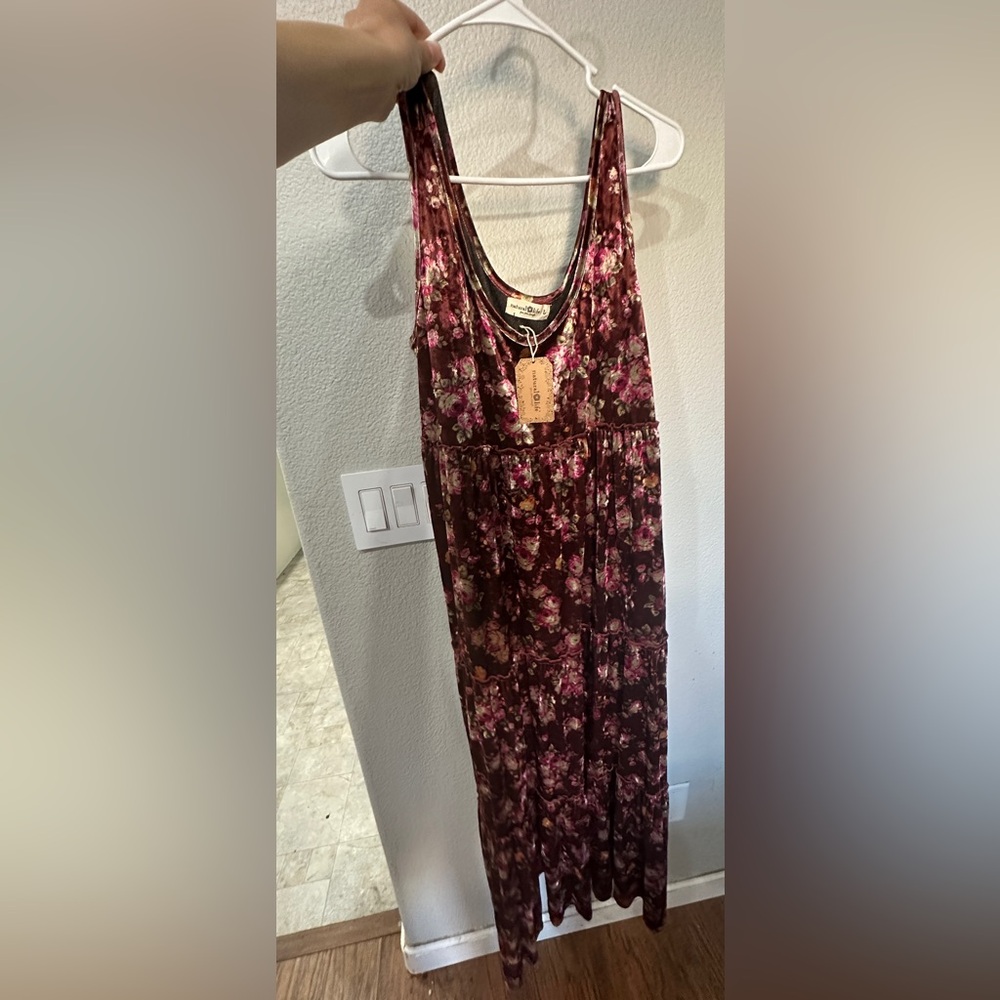 Natural Life Burgundy Floral Velvet Dress